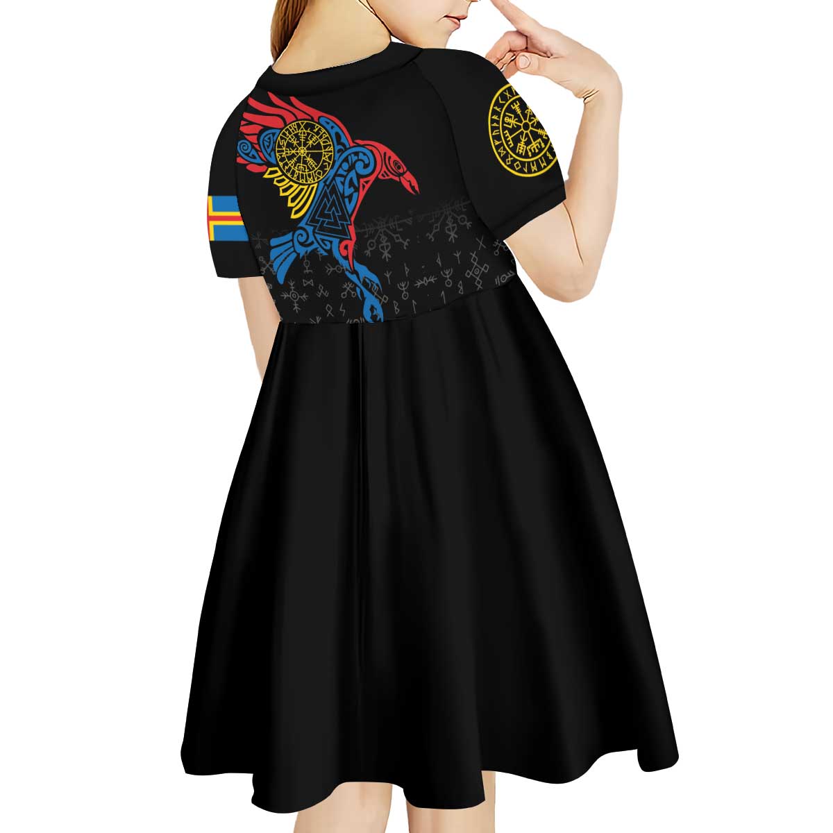 Aland Vikings Culture Kid Short Sleeve Dress Norse Mythology Raven Tattoo