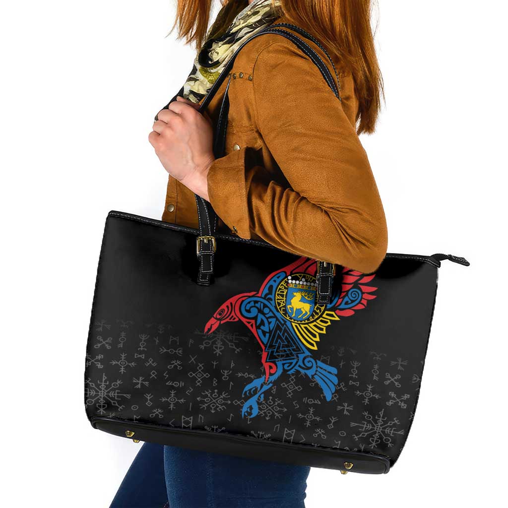 Aland Vikings Culture Leather Tote Bag Norse Mythology Raven Tattoo