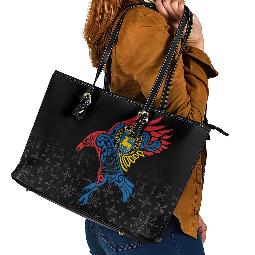 Aland Vikings Culture Leather Tote Bag Norse Mythology Raven Tattoo