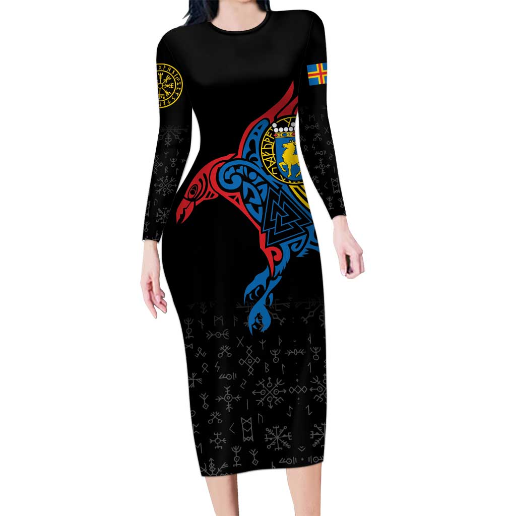 Aland Vikings Culture Long Sleeve Bodycon Dress Norse Mythology Raven Tattoo