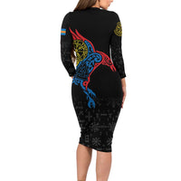 Aland Vikings Culture Long Sleeve Bodycon Dress Norse Mythology Raven Tattoo