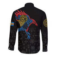Aland Vikings Culture Long Sleeve Button Shirt Norse Mythology Raven Tattoo