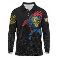Aland Vikings Culture Long Sleeve Polo Shirt Norse Mythology Raven Tattoo