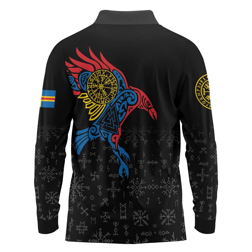 Aland Vikings Culture Long Sleeve Polo Shirt Norse Mythology Raven Tattoo