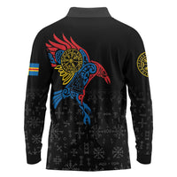 Aland Vikings Culture Long Sleeve Polo Shirt Norse Mythology Raven Tattoo