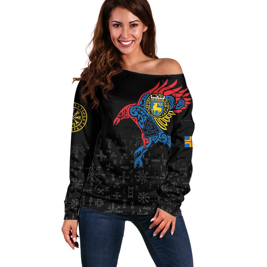 Aland Vikings Culture Off Shoulder Sweater Norse Mythology Raven Tattoo