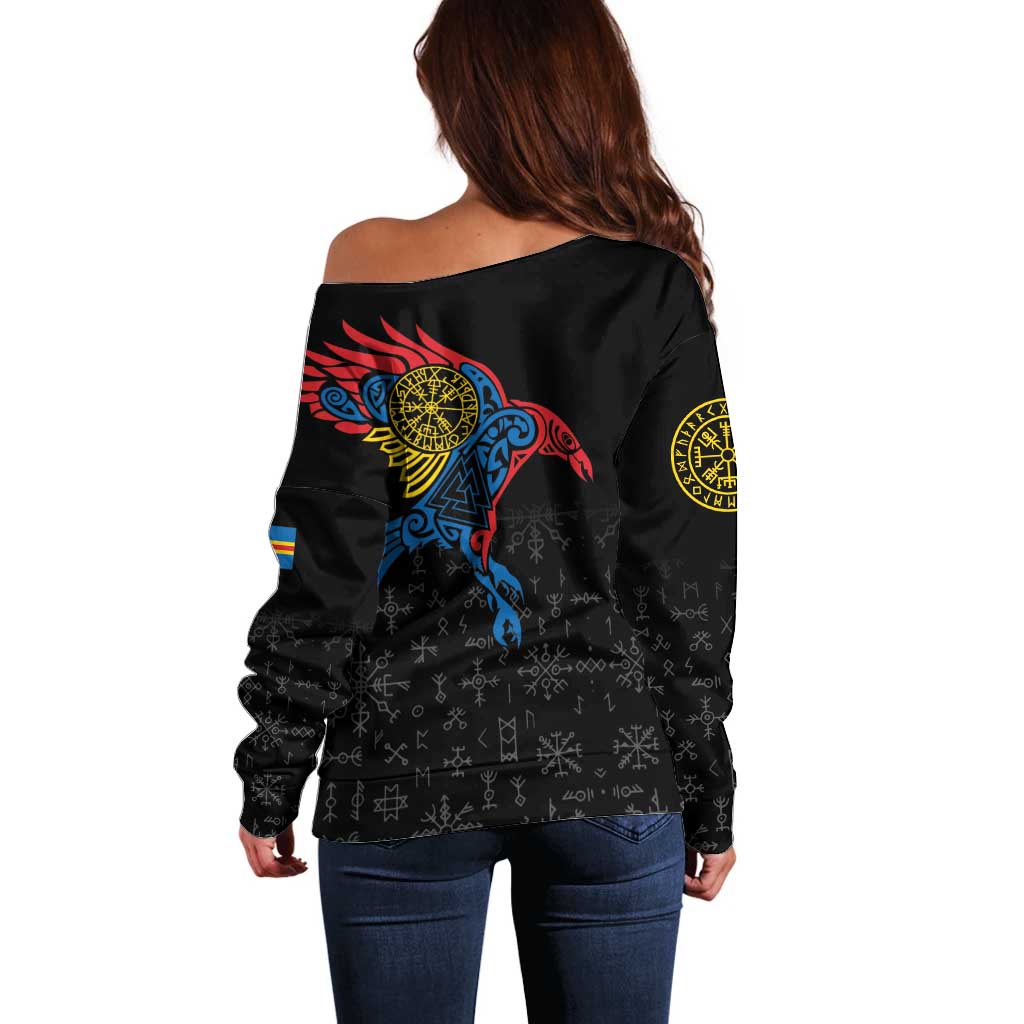 Aland Vikings Culture Off Shoulder Sweater Norse Mythology Raven Tattoo