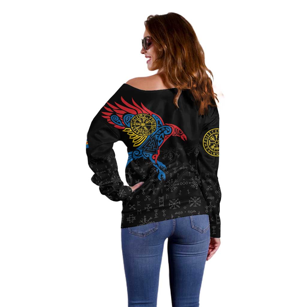 Aland Vikings Culture Off Shoulder Sweater Norse Mythology Raven Tattoo