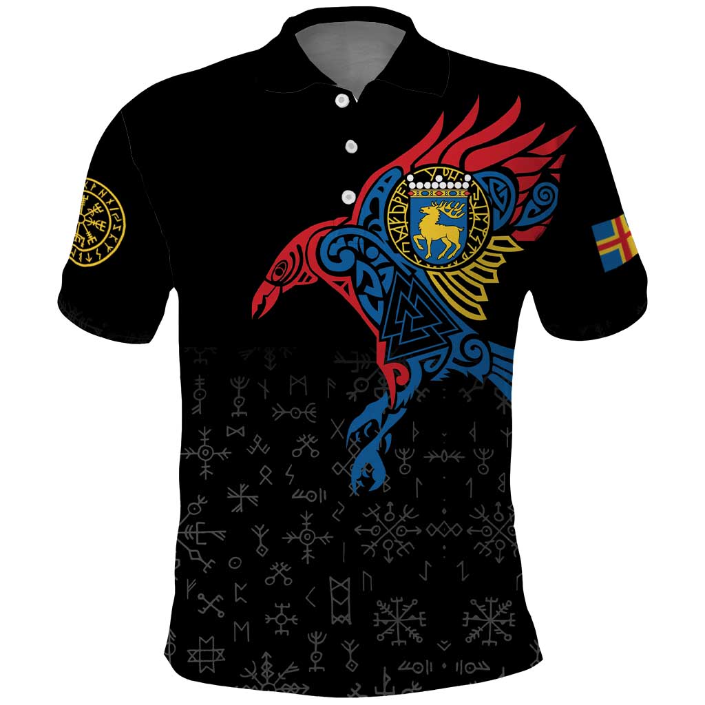 Aland Vikings Culture Polo Shirt Norse Mythology Raven Tattoo