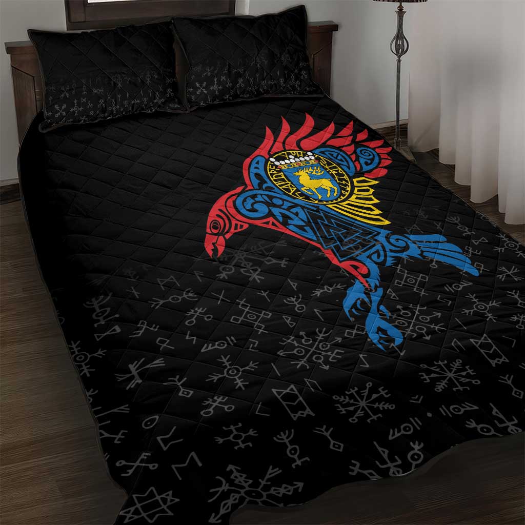 Aland Vikings Culture Quilt Bed Set Norse Mythology Raven Tattoo