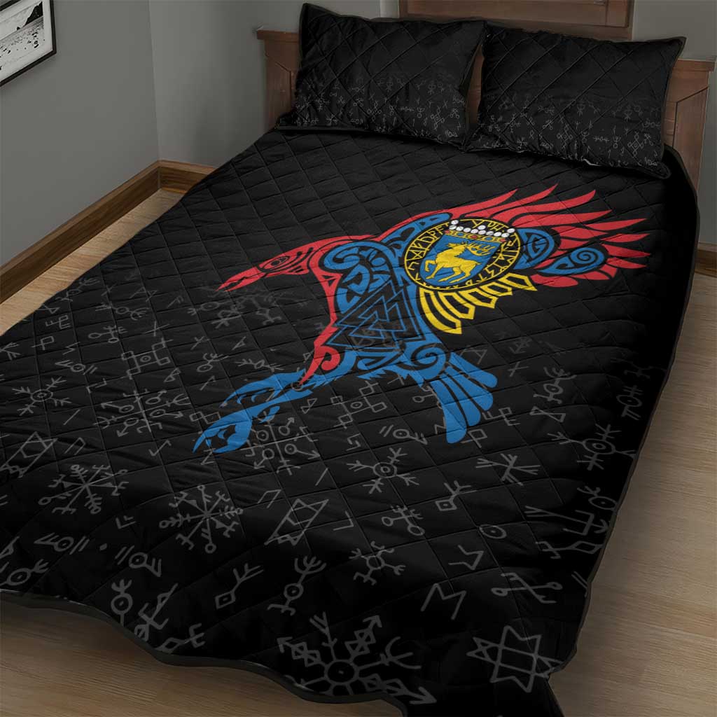 Aland Vikings Culture Quilt Bed Set Norse Mythology Raven Tattoo