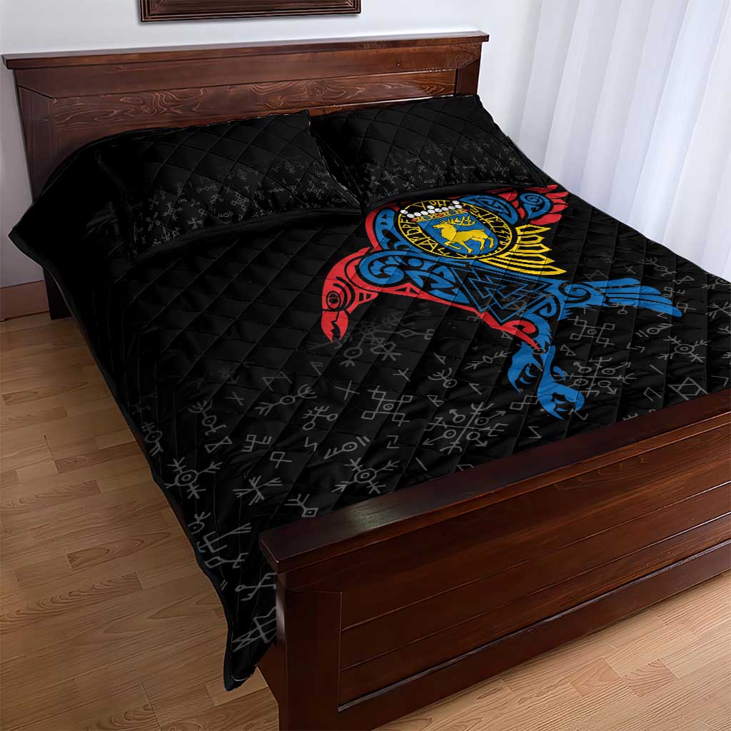 Aland Vikings Culture Quilt Bed Set Norse Mythology Raven Tattoo