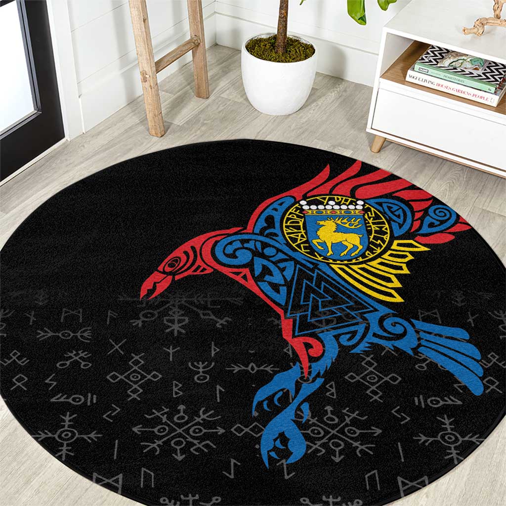 Aland Vikings Culture Round Carpet Norse Mythology Raven Tattoo