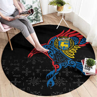 Aland Vikings Culture Round Carpet Norse Mythology Raven Tattoo