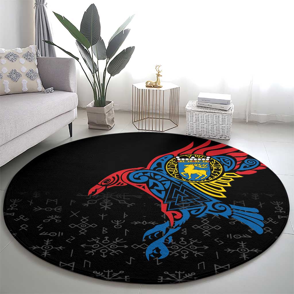 Aland Vikings Culture Round Carpet Norse Mythology Raven Tattoo
