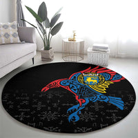 Aland Vikings Culture Round Carpet Norse Mythology Raven Tattoo