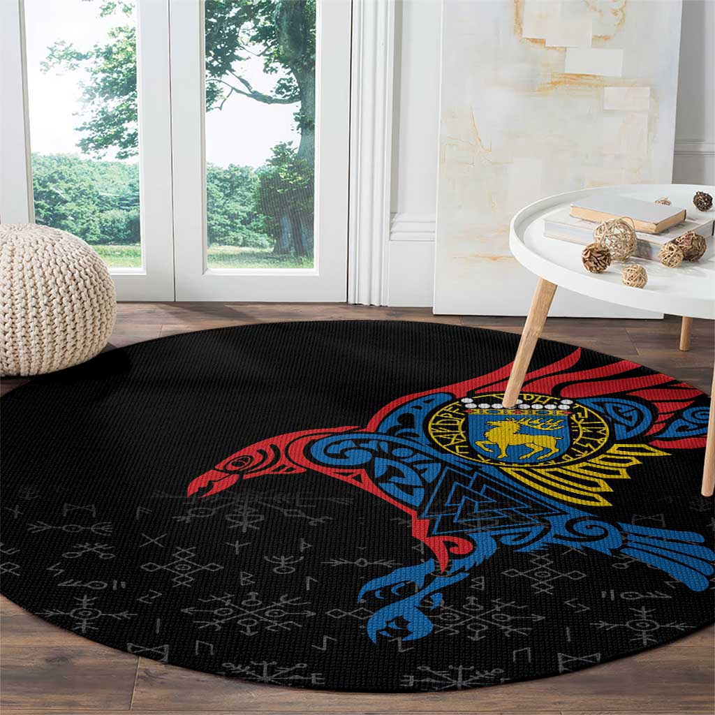 Aland Vikings Culture Round Carpet Norse Mythology Raven Tattoo