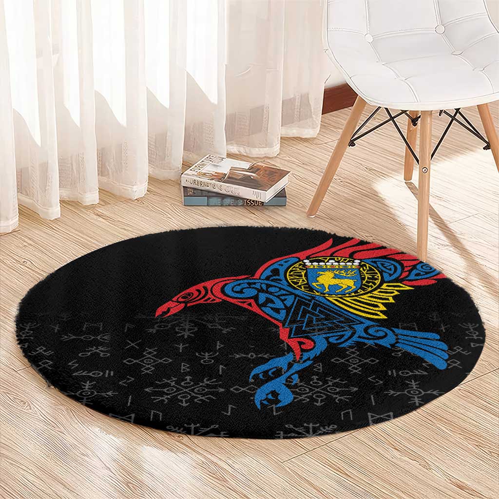 Aland Vikings Culture Round Carpet Norse Mythology Raven Tattoo