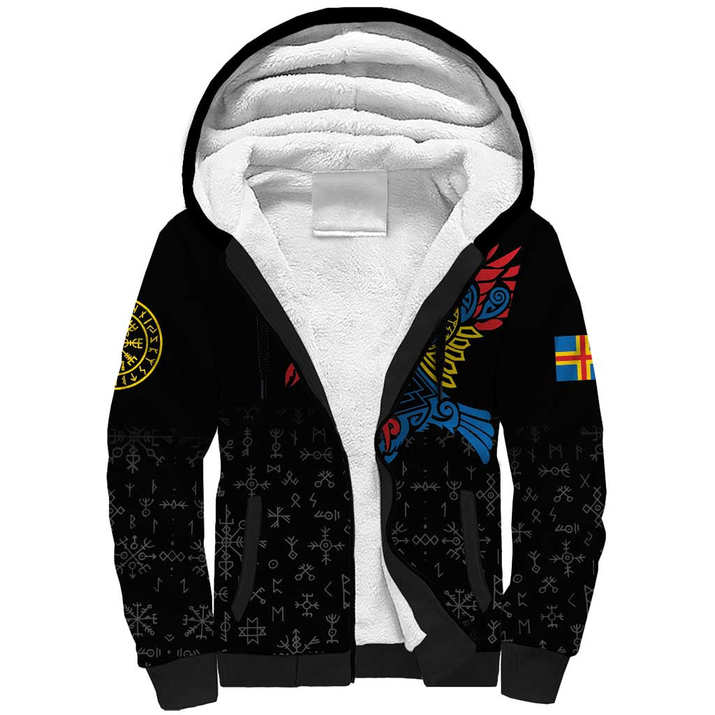 Aland Vikings Culture Sherpa Hoodie Norse Mythology Raven Tattoo