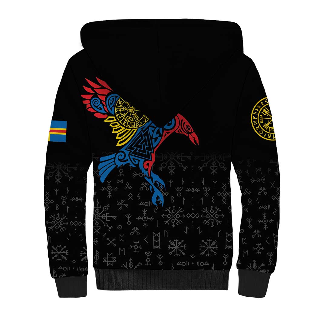 Aland Vikings Culture Sherpa Hoodie Norse Mythology Raven Tattoo