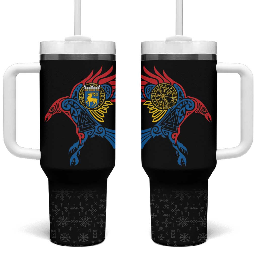 Aland Vikings Culture Tumbler With Handle Norse Mythology Raven Tattoo