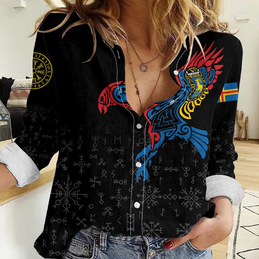 Aland Vikings Culture Women Casual Shirt Norse Mythology Raven Tattoo