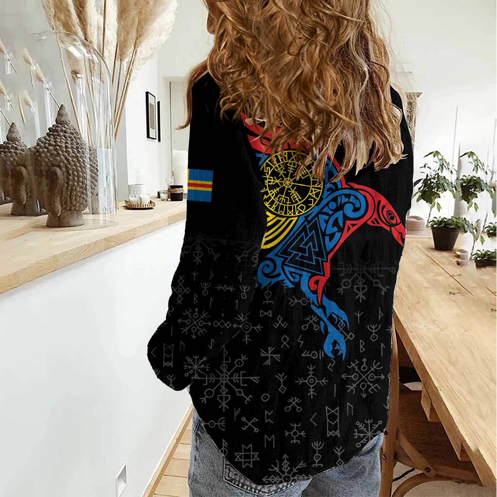 Aland Vikings Culture Women Casual Shirt Norse Mythology Raven Tattoo