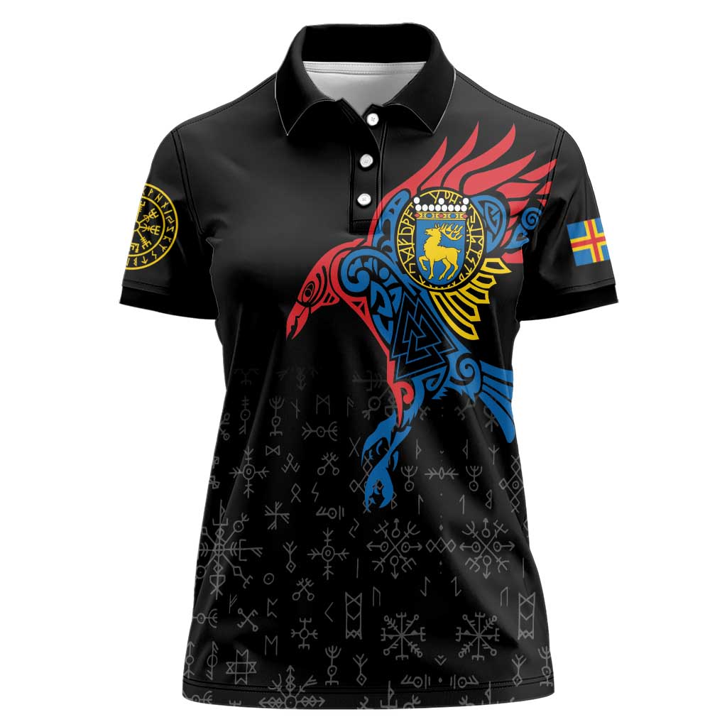 Aland Vikings Culture Women Polo Shirt Norse Mythology Raven Tattoo