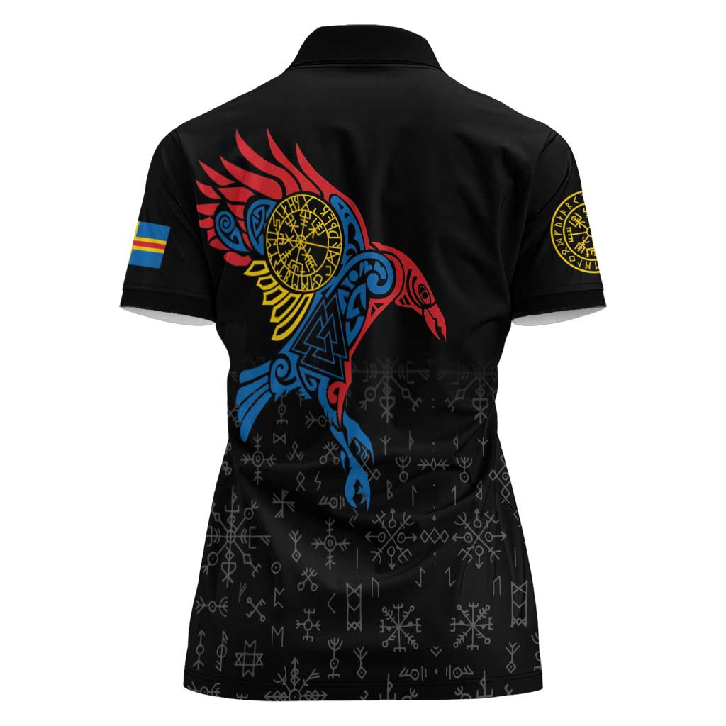 Aland Vikings Culture Women Polo Shirt Norse Mythology Raven Tattoo