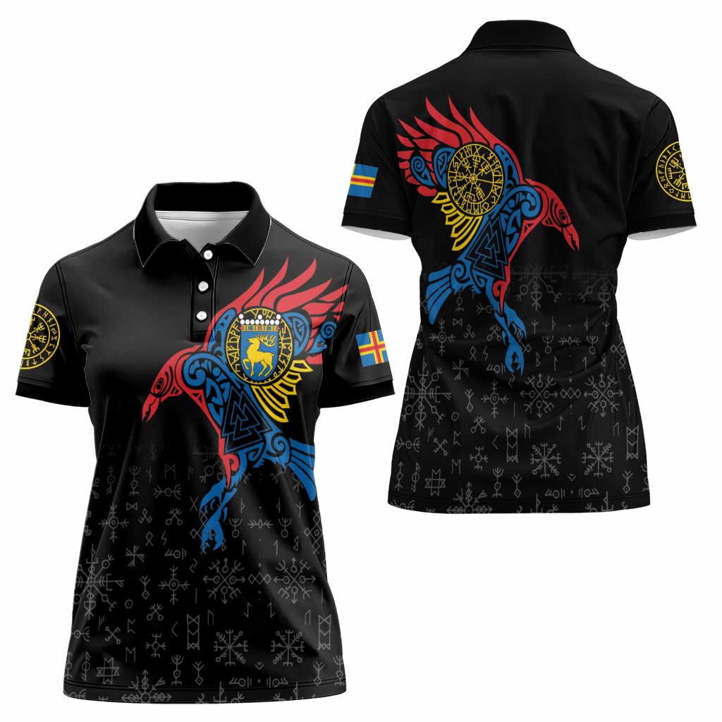 Aland Vikings Culture Women Polo Shirt Norse Mythology Raven Tattoo