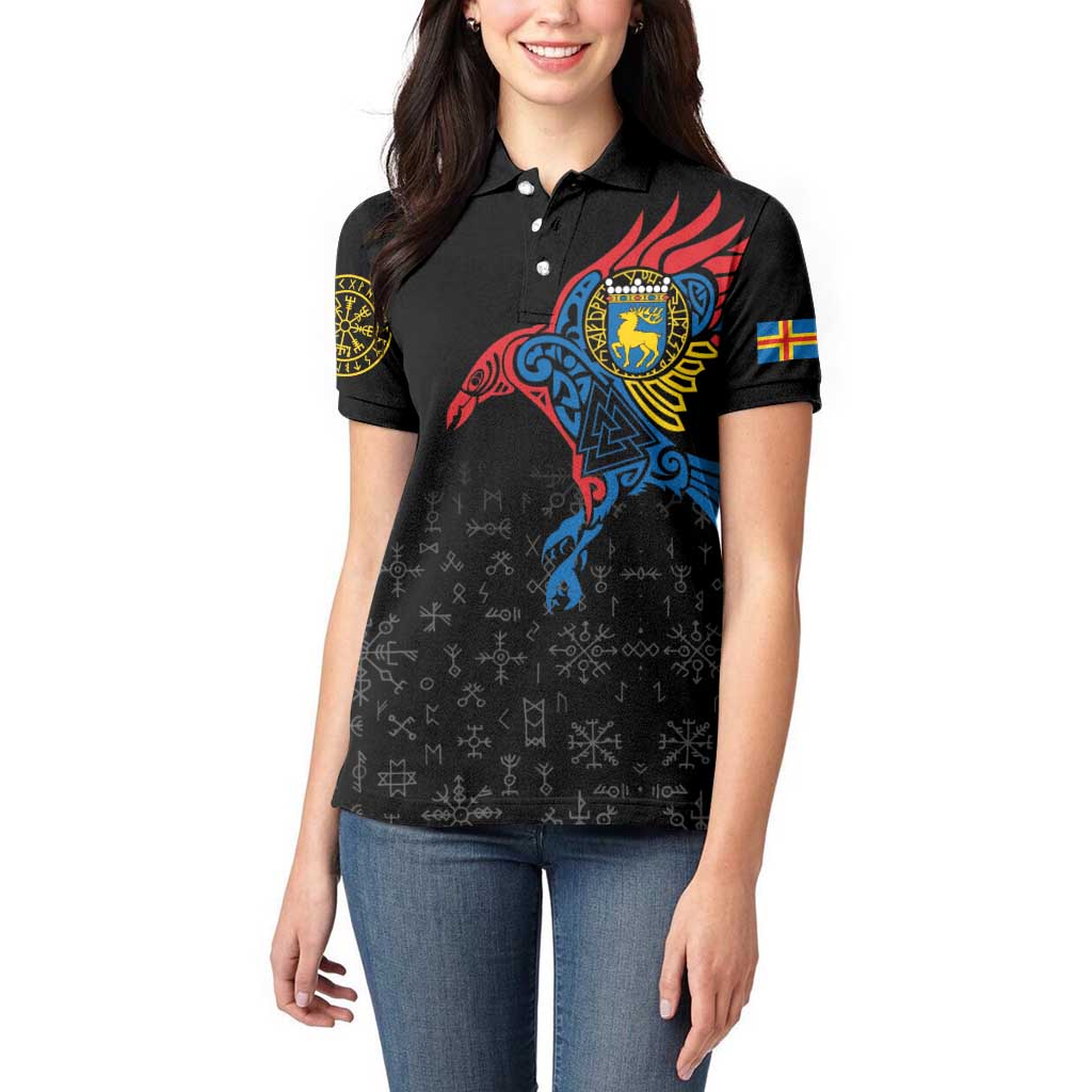 Aland Vikings Culture Women Polo Shirt Norse Mythology Raven Tattoo
