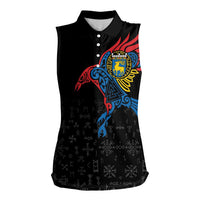 Aland Vikings Culture Women Sleeveless Polo Shirt Norse Mythology Raven Tattoo