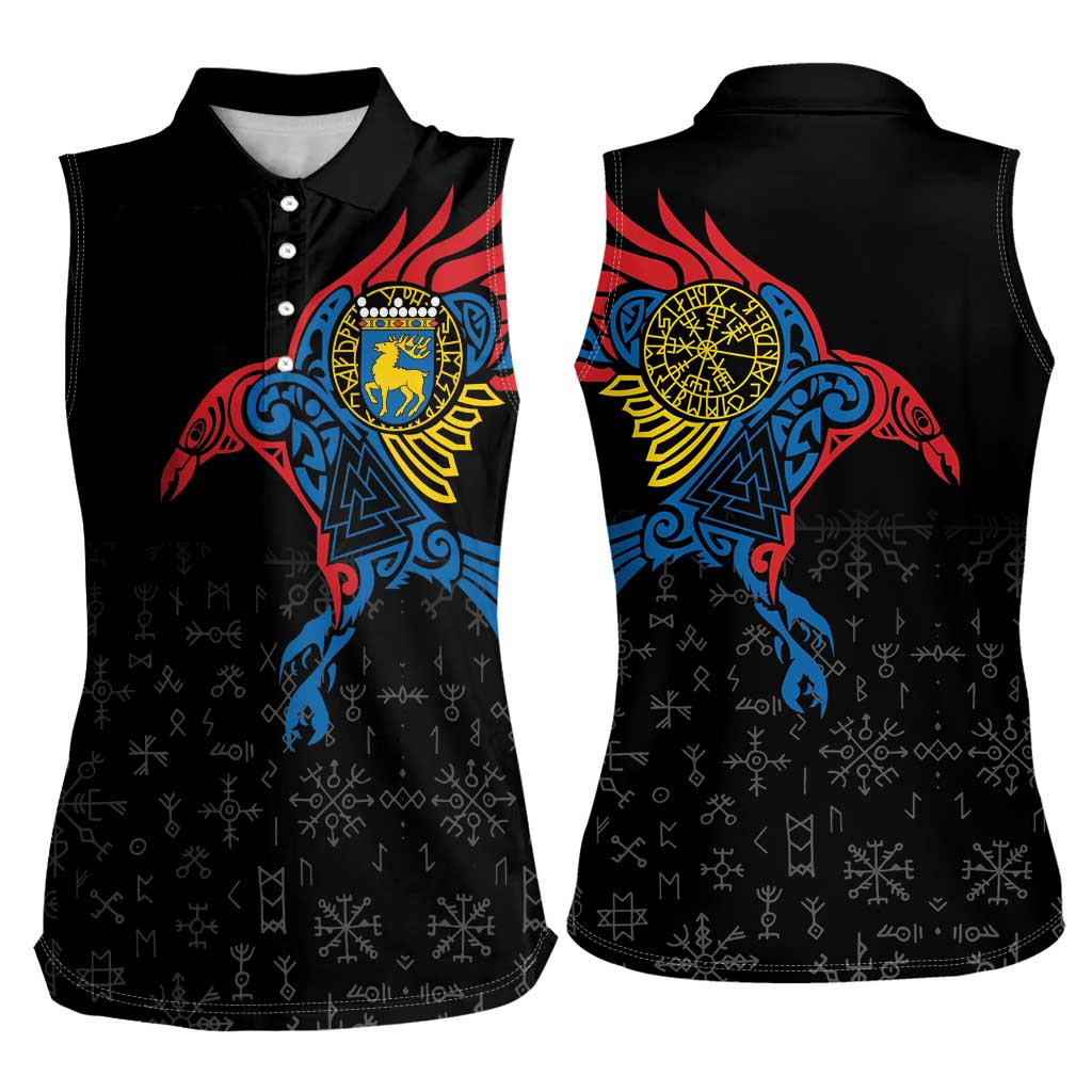 Aland Vikings Culture Women Sleeveless Polo Shirt Norse Mythology Raven Tattoo