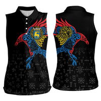 Aland Vikings Culture Women Sleeveless Polo Shirt Norse Mythology Raven Tattoo