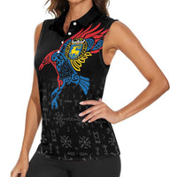 Aland Vikings Culture Women Sleeveless Polo Shirt Norse Mythology Raven Tattoo
