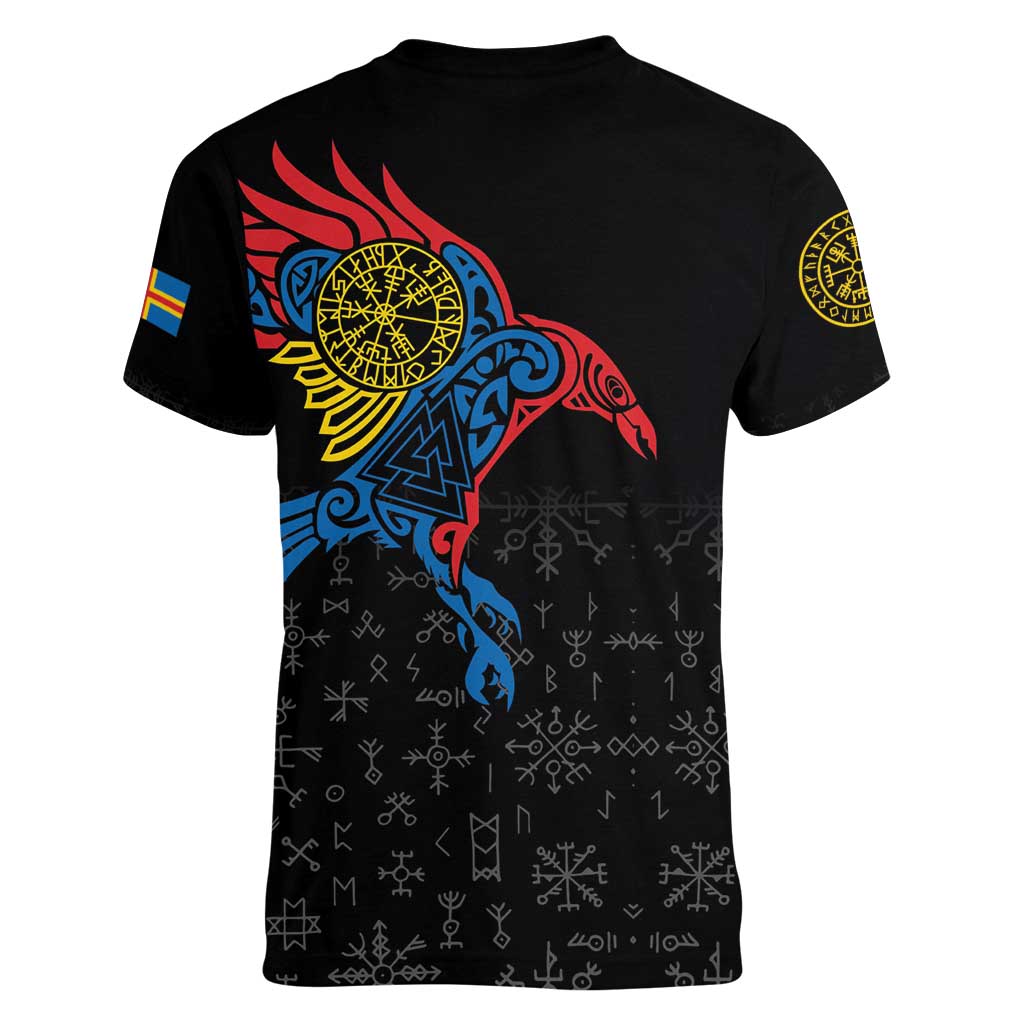 Aland Vikings Culture Women V-Neck T-Shirt Norse Mythology Raven Tattoo