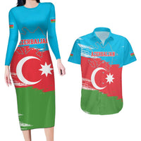 Personalized Azerbaijan Flag Style Couples Matching Long Sleeve Bodycon Dress and Hawaiian Shirt Azerbaijani Flag Day