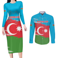 Personalized Azerbaijan Flag Style Couples Matching Long Sleeve Bodycon Dress and Long Sleeve Button Shirt Azerbaijani Flag Day