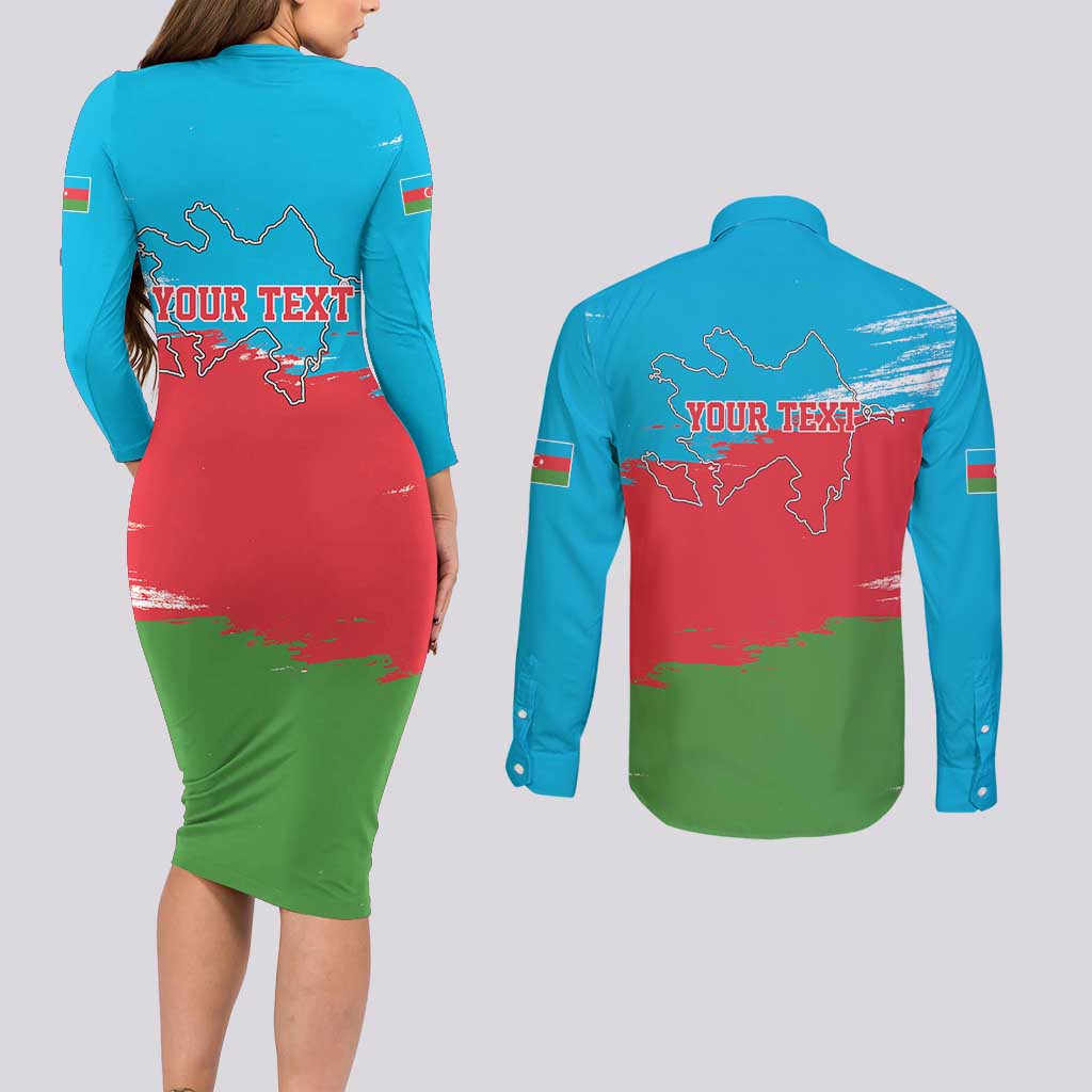 Personalized Azerbaijan Flag Style Couples Matching Long Sleeve Bodycon Dress and Long Sleeve Button Shirt Azerbaijani Flag Day