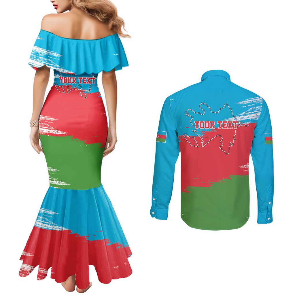 Personalized Azerbaijan Flag Style Couples Matching Mermaid Dress and Long Sleeve Button Shirt Azerbaijani Flag Day