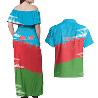 Personalized Azerbaijan Flag Style Couples Matching Off Shoulder Maxi Dress and Hawaiian Shirt Azerbaijani Flag Day