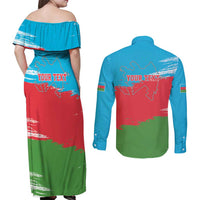 Personalized Azerbaijan Flag Style Couples Matching Off Shoulder Maxi Dress and Long Sleeve Button Shirt Azerbaijani Flag Day