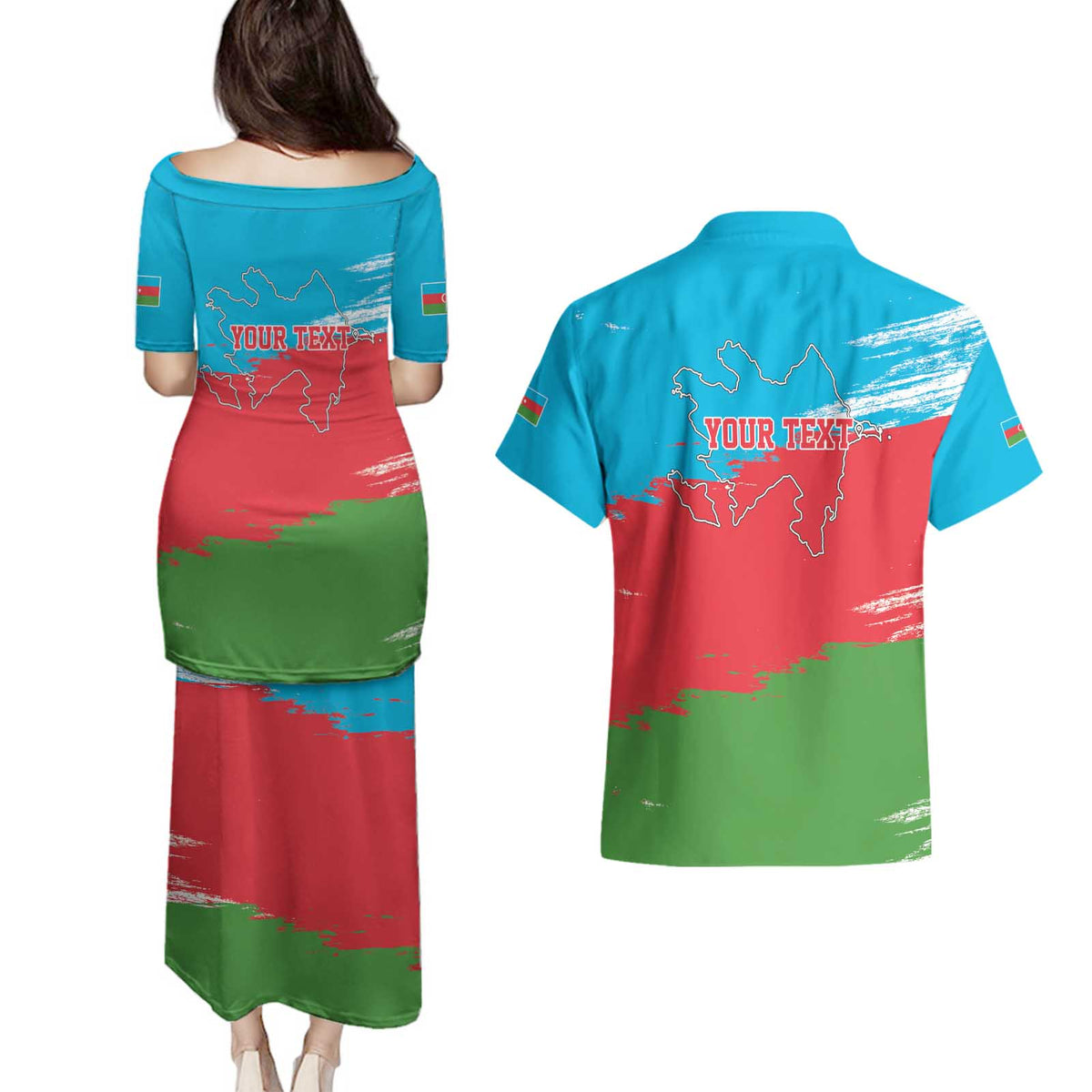 Personalized Azerbaijan Flag Style Couples Matching Puletasi and Hawaiian Shirt Azerbaijani Flag Day