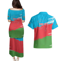Personalized Azerbaijan Flag Style Couples Matching Puletasi and Hawaiian Shirt Azerbaijani Flag Day