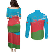 Personalized Azerbaijan Flag Style Couples Matching Puletasi and Long Sleeve Button Shirt Azerbaijani Flag Day