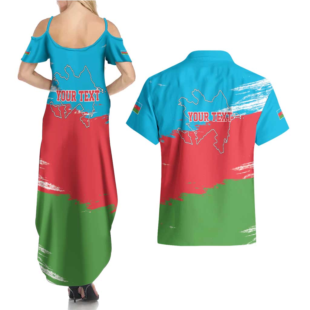 Personalized Azerbaijan Flag Style Couples Matching Summer Maxi Dress and Hawaiian Shirt Azerbaijani Flag Day