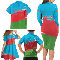 Personalized Azerbaijan Flag Style Family Matching Long Sleeve Bodycon Dress and Hawaiian Shirt Azerbaijani Flag Day