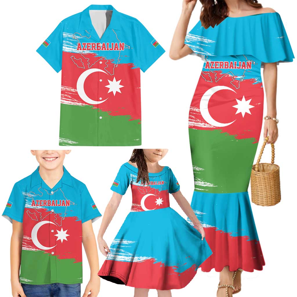 Personalized Azerbaijan Flag Style Family Matching Mermaid Dress and Hawaiian Shirt Azerbaijani Flag Day