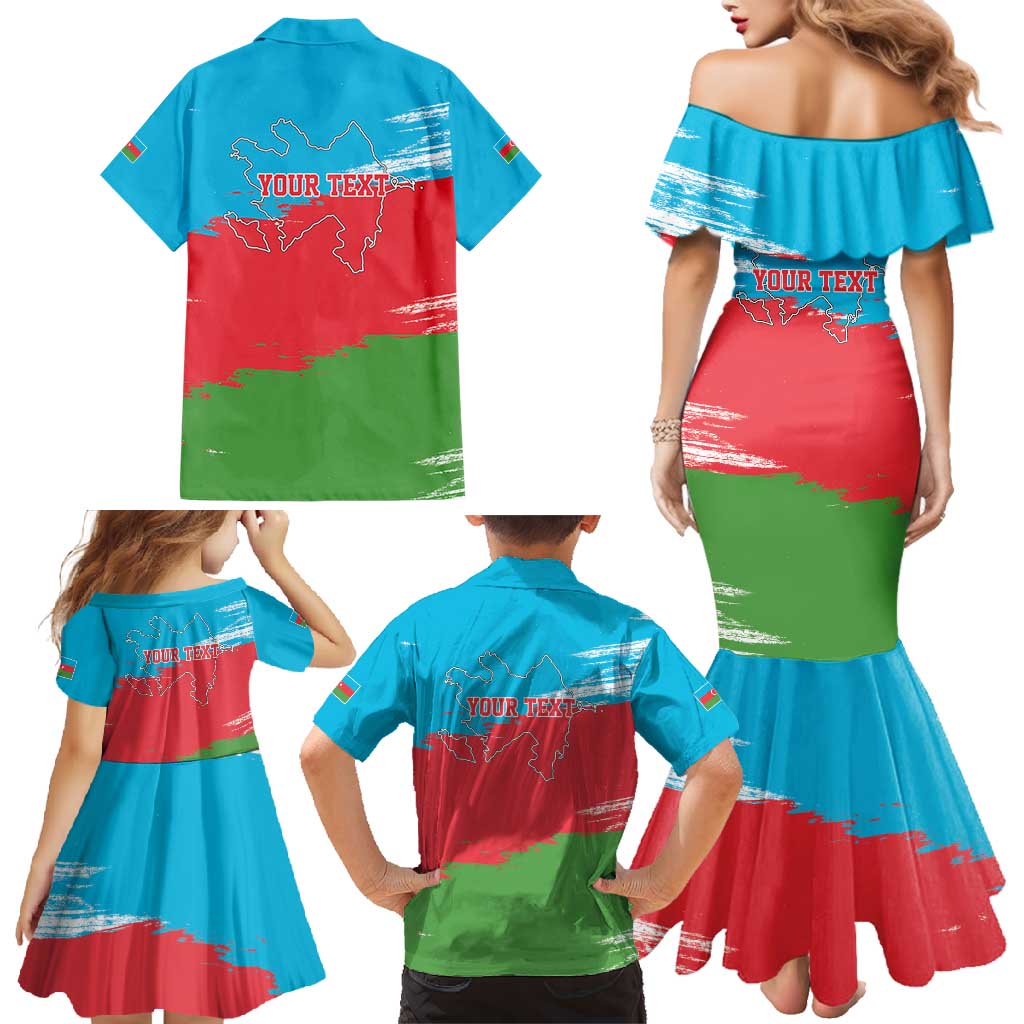 Personalized Azerbaijan Flag Style Family Matching Mermaid Dress and Hawaiian Shirt Azerbaijani Flag Day