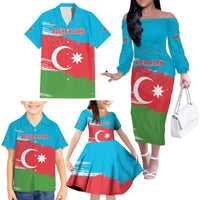 Personalized Azerbaijan Flag Style Family Matching Off The Shoulder Long Sleeve Dress and Hawaiian Shirt Azerbaijani Flag Day